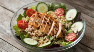 High Protein Lunches for Work: Stay Energized and Focused 2 Grilled chicken and quinoa salad with fresh vegetables and lemon-tahini dressing
