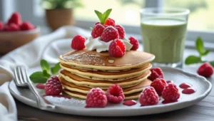 Keto Recipes for the Ketogenic Diet 2 A keto breakfast with almond flour pancakes and a low-carb smoothie