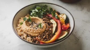 High Protein Lunches for Work: Stay Energized and Focused 3 Vegetarian lentil bowl with roasted vegetables and hummus