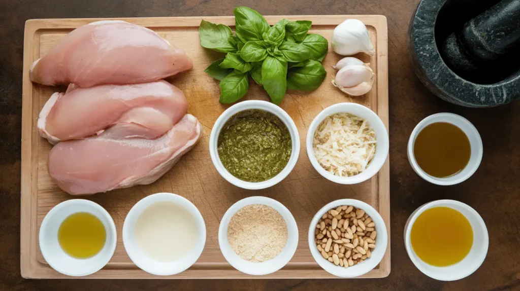 Creamy Pesto Chicken: A Perfect Blend of Herbs and Cream 3 fresh ingredients 1