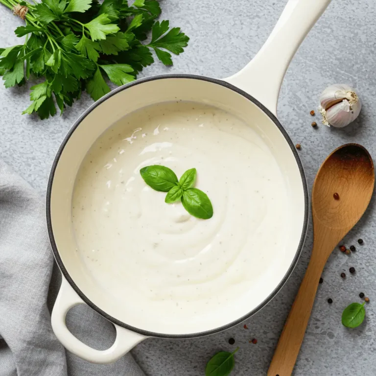 Cream Sauce Base HelloFresh Recipe in a white saucepan with herbs