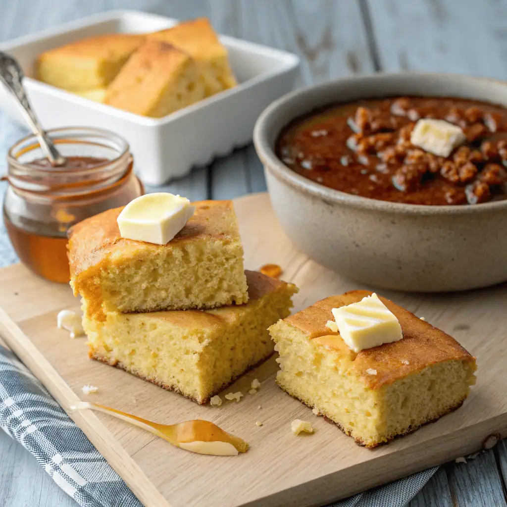 Fluffy & Golden: The Best 25-Minute Gluten-Free Cornbread Recipe Ever 10 Golden gluten free cornbread slice with a crispy crust and soft inside, topped with melting dairy-free butter.