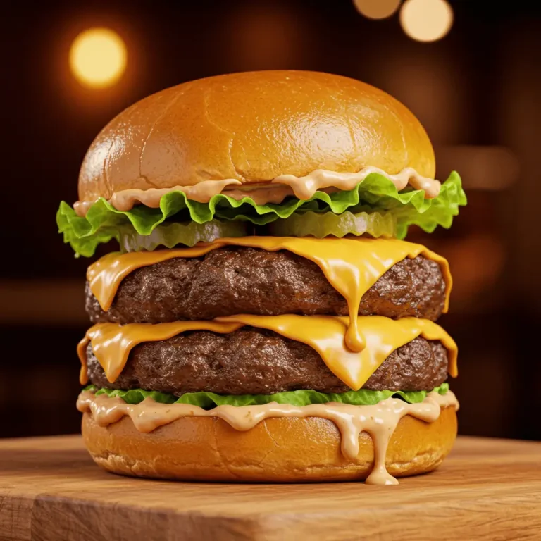 Double Johnny Boi smash burger with melted cheese and sauce on a brioche bun