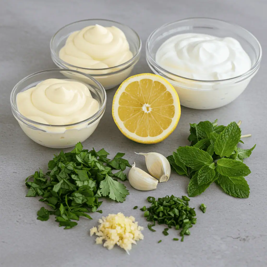 Easy Recipe for Halal White Sauce 5 halal white sauce ingredients on counter
