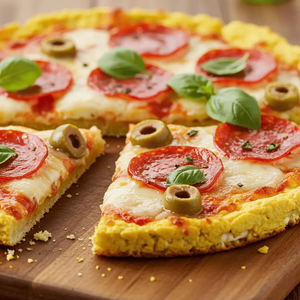 Topped keto pizza with cottage cheese crust