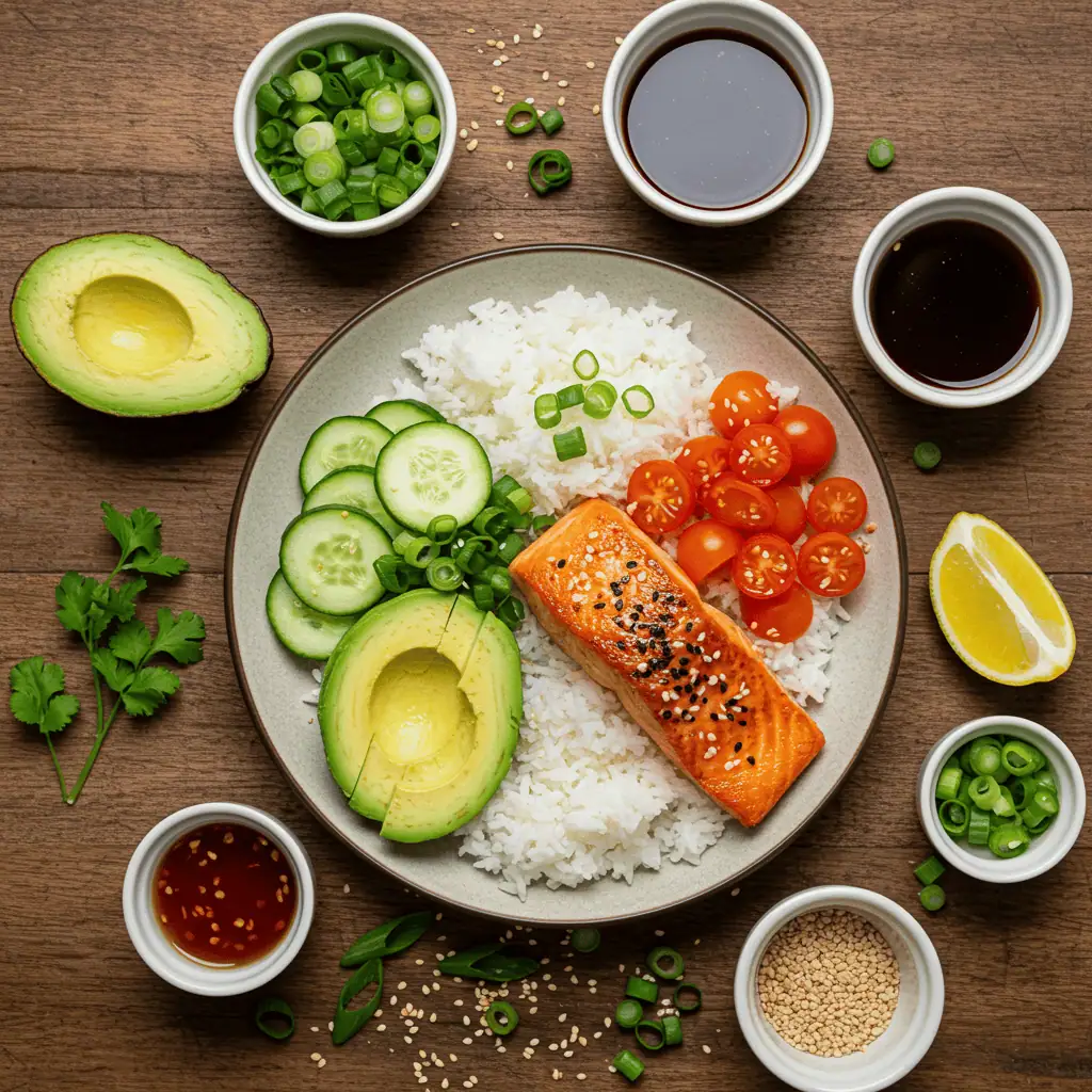 Best Ever Salmon Rice Bowl Recipe (Easy, Healthy & Customizable) 10 ingredients for salmon rice bowl recipe